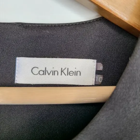 Calvin Klein Gold Zip Detailed Black Midi Cocktail Dress Size 10 - Picture 3 of 10